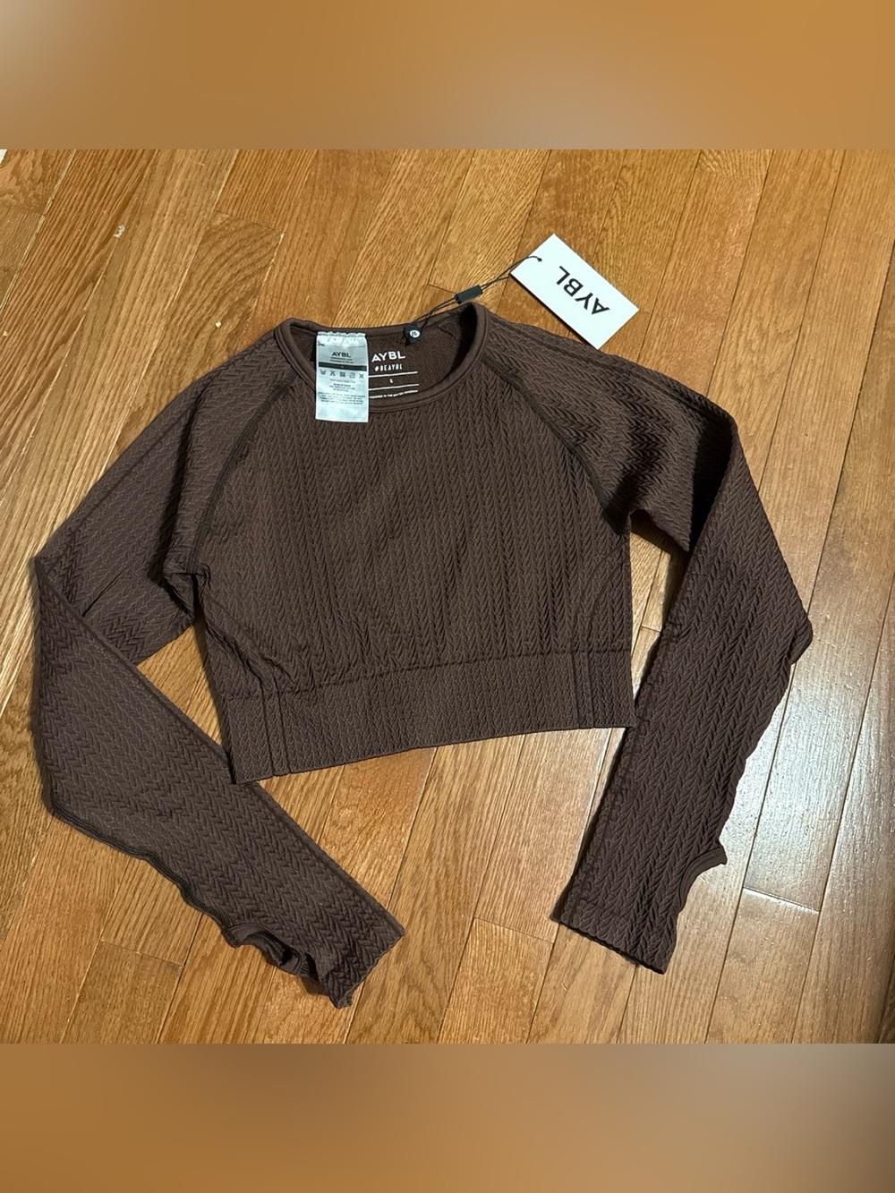 AYBL Chocolate Brown Textured Long Sleeve Crop Top